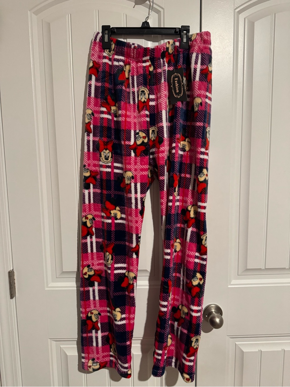 Minnie Mouse Pink Plaid Plush Pajama Pants One Size New With Tags - Picture 3 of 9